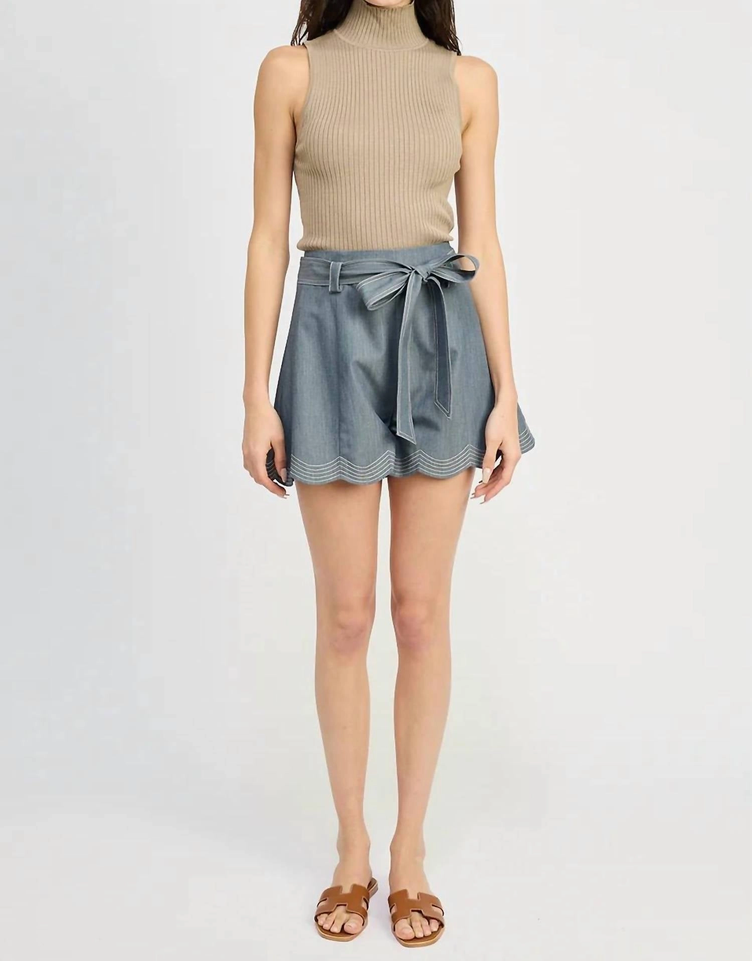 Angeline Shorts In Denim Blue Animal Print