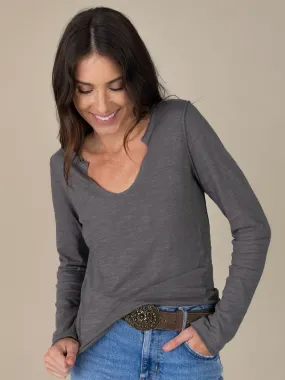 MinimalistStitching Street Trend Molly Cotton Long Sleeve Tee Shirt - Charcoal