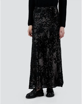 Modern Luxe Street Ready Shimmering Lace Maxi Skirt In Black