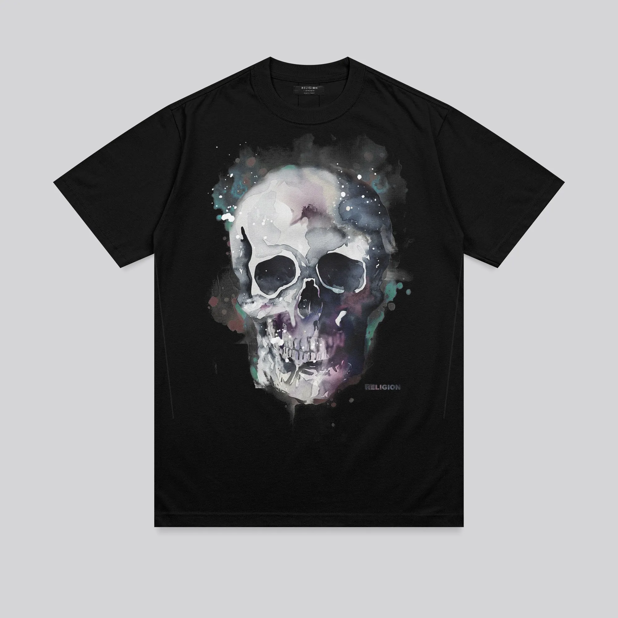 Odor Control Finish WATERCOLOUR SKULL T-SHIRT BLACK