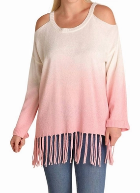 Ombre Cold Shoulder Fringe Sweater - Plus In Rose Winter Essential