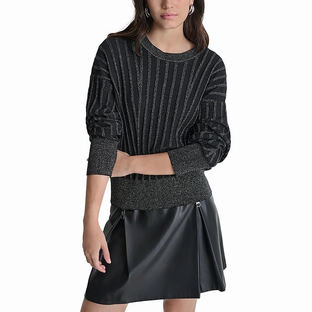 Womens Metallic Crewneck Pullover Sweater Quick Dry Material Breathable Mesh Panels