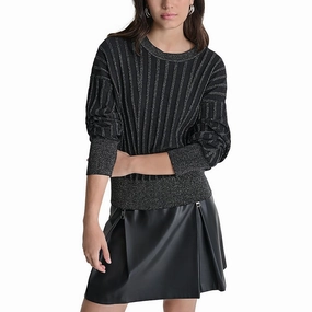 Womens Metallic Crewneck Pullover Sweater Quick Dry Material Breathable Mesh Panels