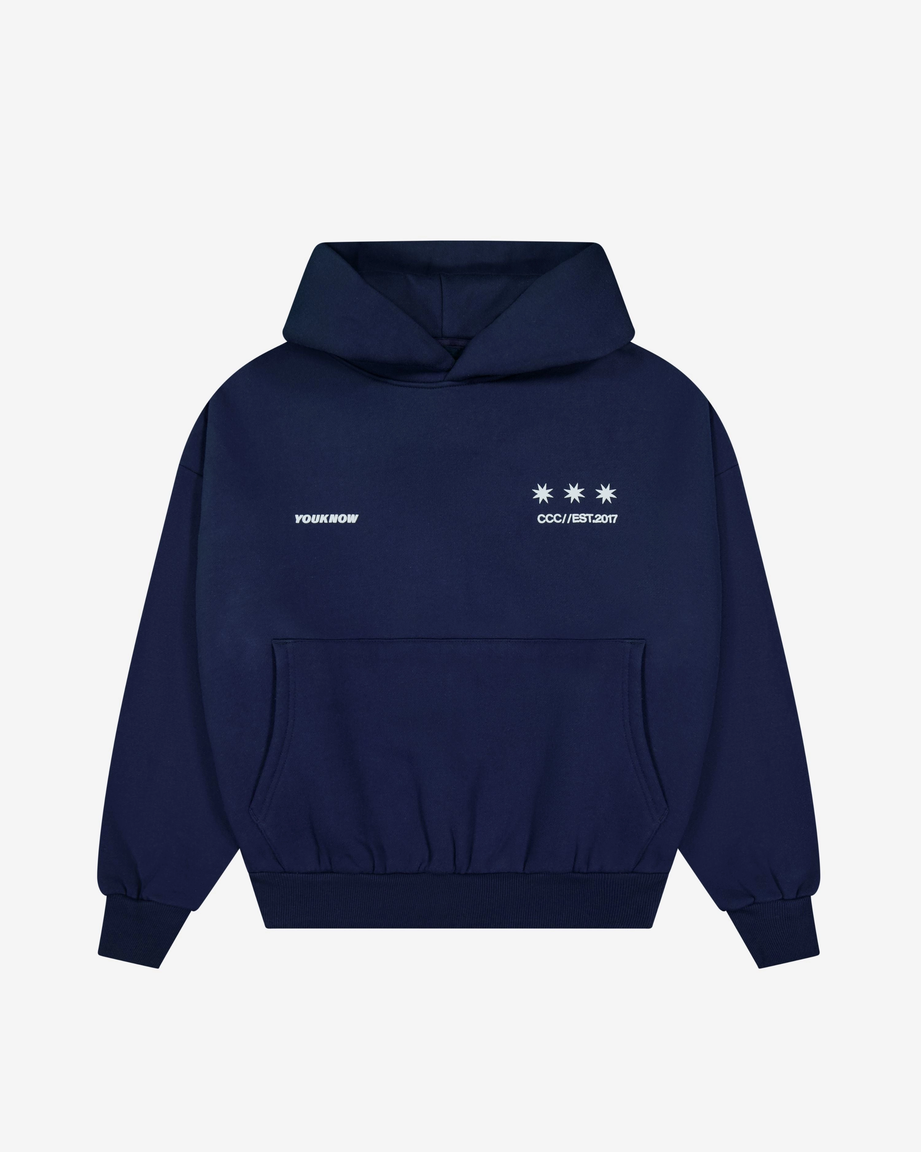 Yacht club style Double Layer Hood Big Back Hoodie | Navy Ice