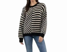 Sophisticated Comfort Minimal Style Black Stripe Checkered Sweater