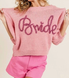 Metallic Bride Sweater Top In Pink Casual Fit
