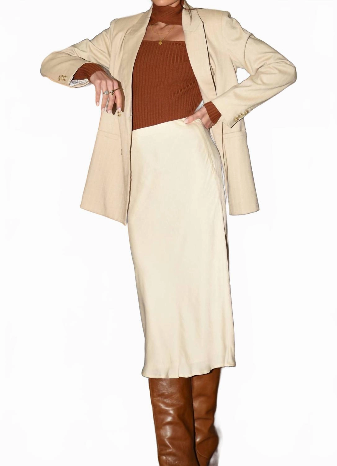 Easy Comfort Midi Skirt In Cream