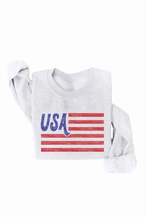 Women's Usa Flag Graphic Sweatshirt In White Heather Timeless Design All-Weather Comfort
