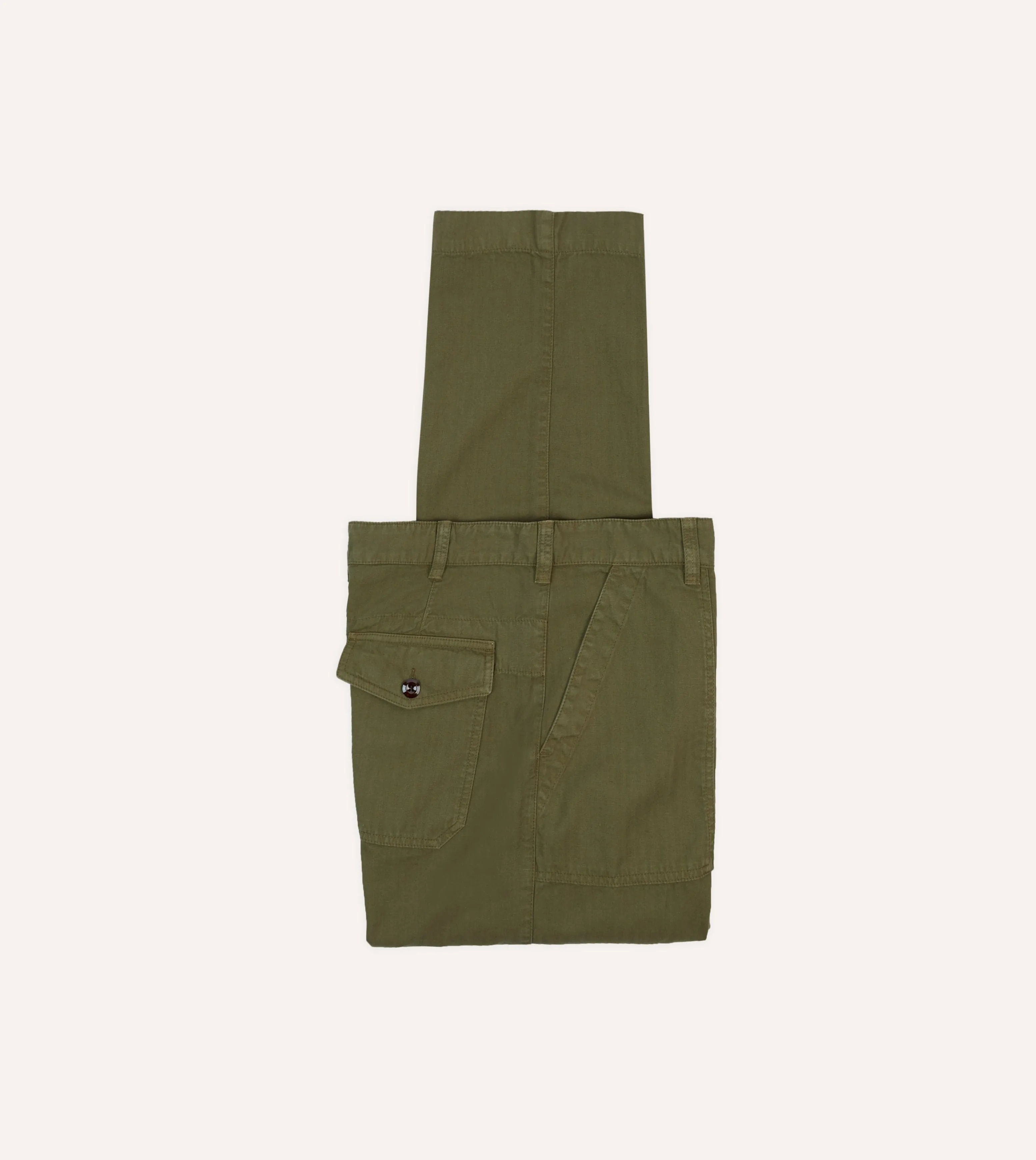 Olive Cotton-Linen Herringbone Fatigue Trouser Erasable Logo Patch