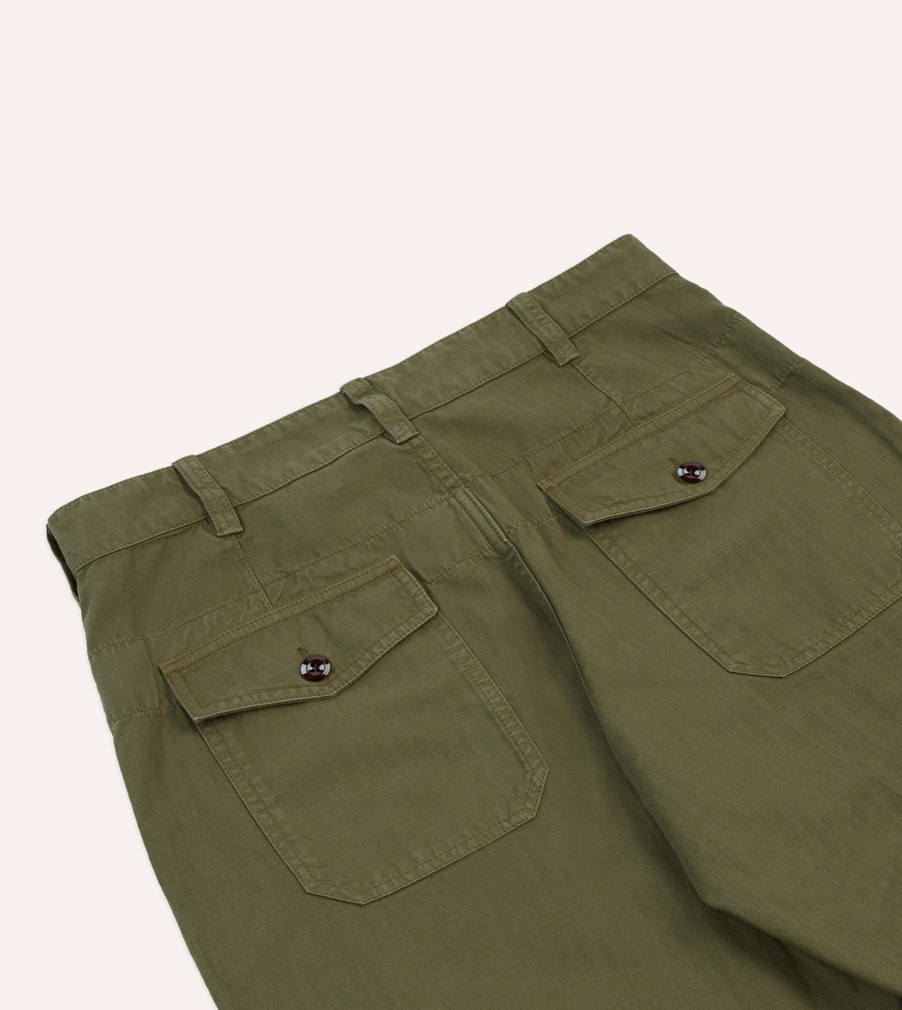 Anti Pilling Treatment Stretch Support Fit Olive Cotton-Linen Herringbone Fatigue Trouser