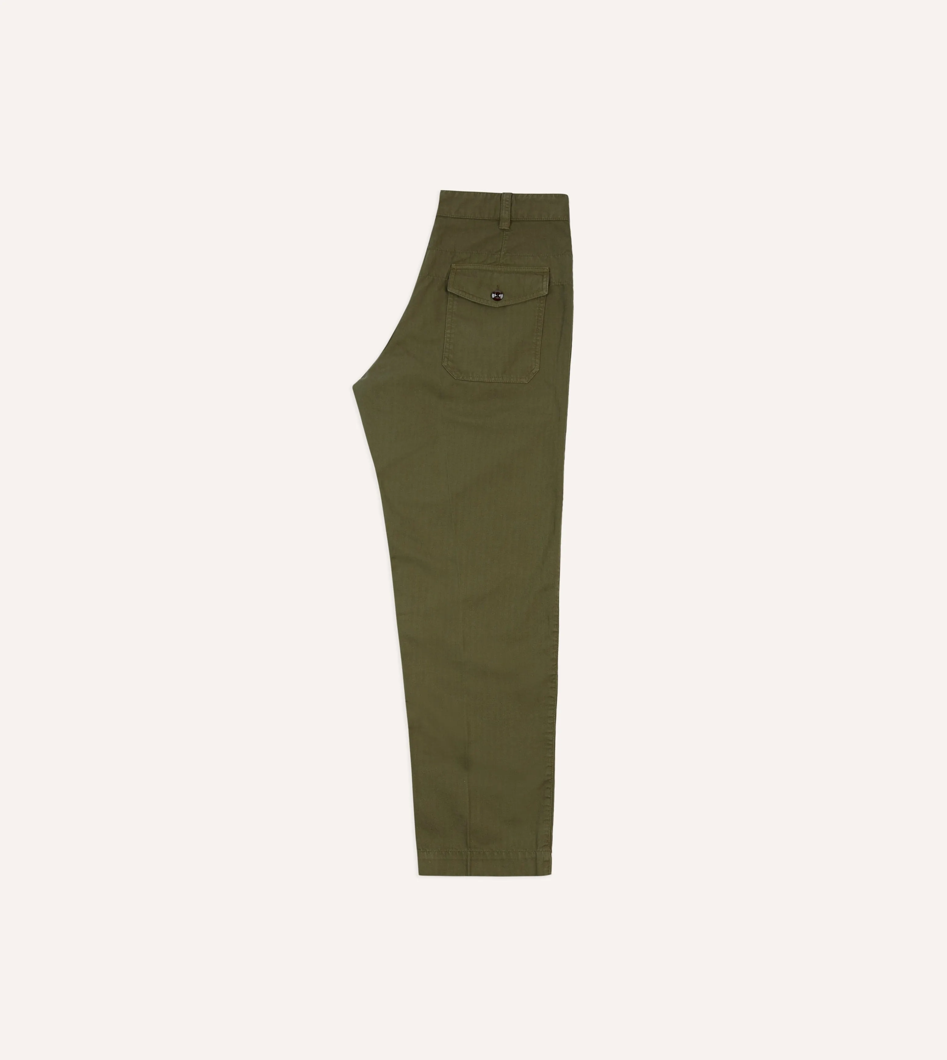 Snag Free Fabric Comfy Material Olive Cotton-Linen Herringbone Fatigue Trouser