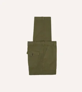 Olive Cotton-Linen Herringbone Fatigue Trouser Erasable Logo Patch