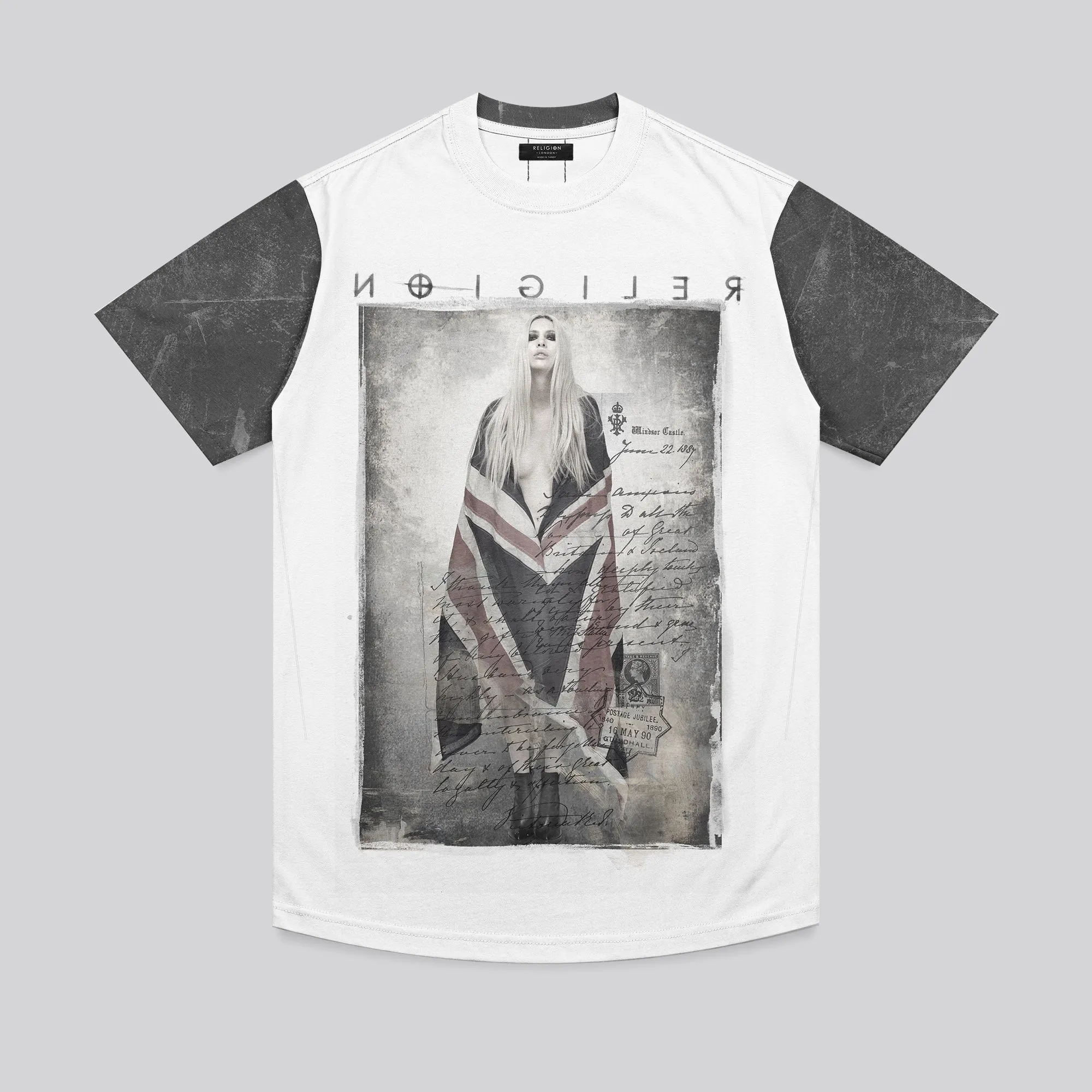 GIRL IN FLAG CURVED HEM T-SHIRT GREY MARL Perfect Layering Comfort and Ease