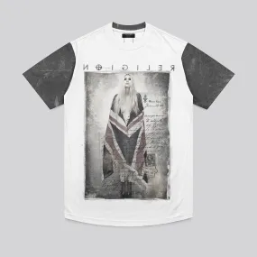 Heavyweight Weave GIRL IN FLAG CURVED HEM T-SHIRT GREY MARL
