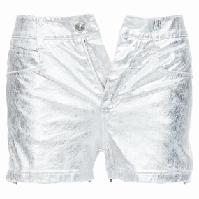 yoga clothing Ermanno Scervino metallic silver coated cotton blend shorts