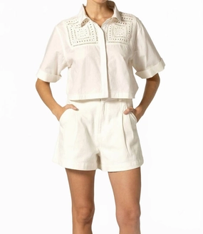 Archie High-Rise Short In Ecru Secure Pocket Zippers Easy Movement