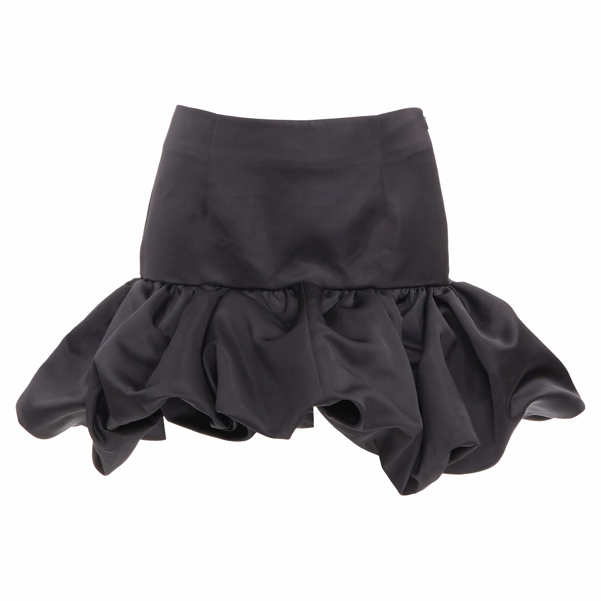 Timeless Piece AREA black satin ruffle hem high waisted puffy mini skirt US2 XS
