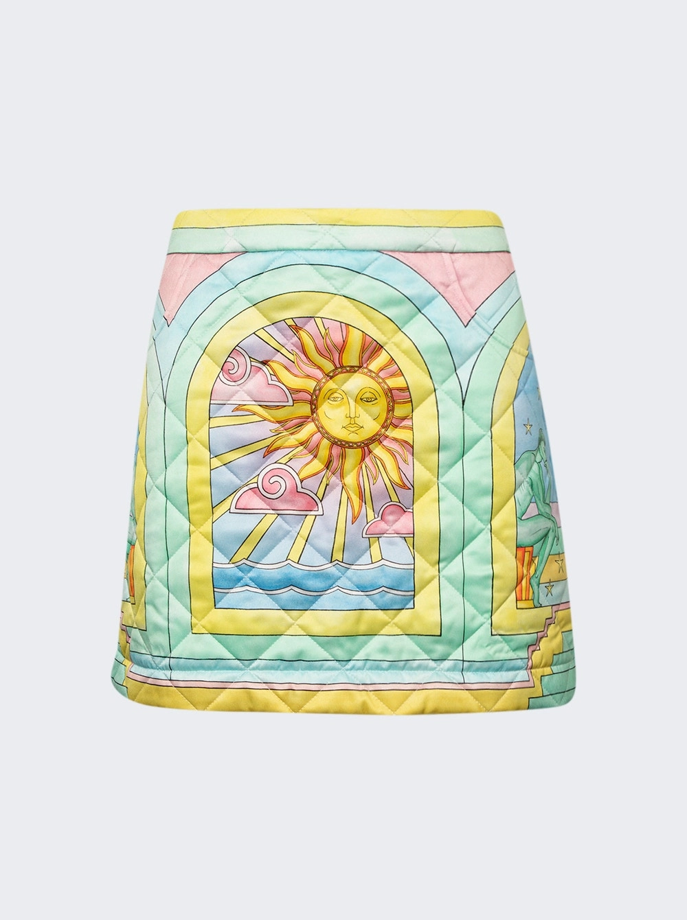 Art Deco Quilted Curved Hem Mini Skirt Soft Layers