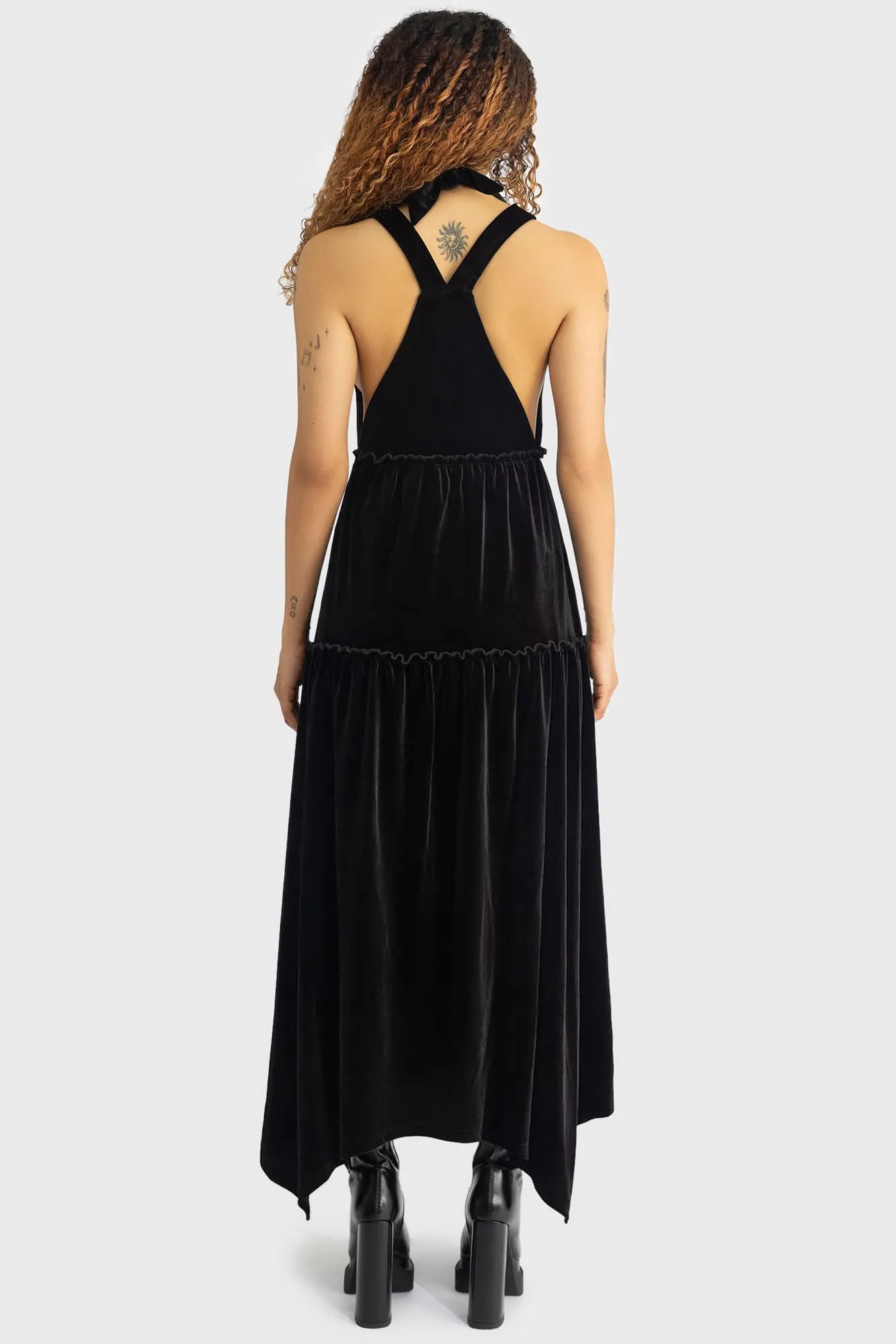 Ascended Maxi Pinafore Dress Feminine empire waist dress