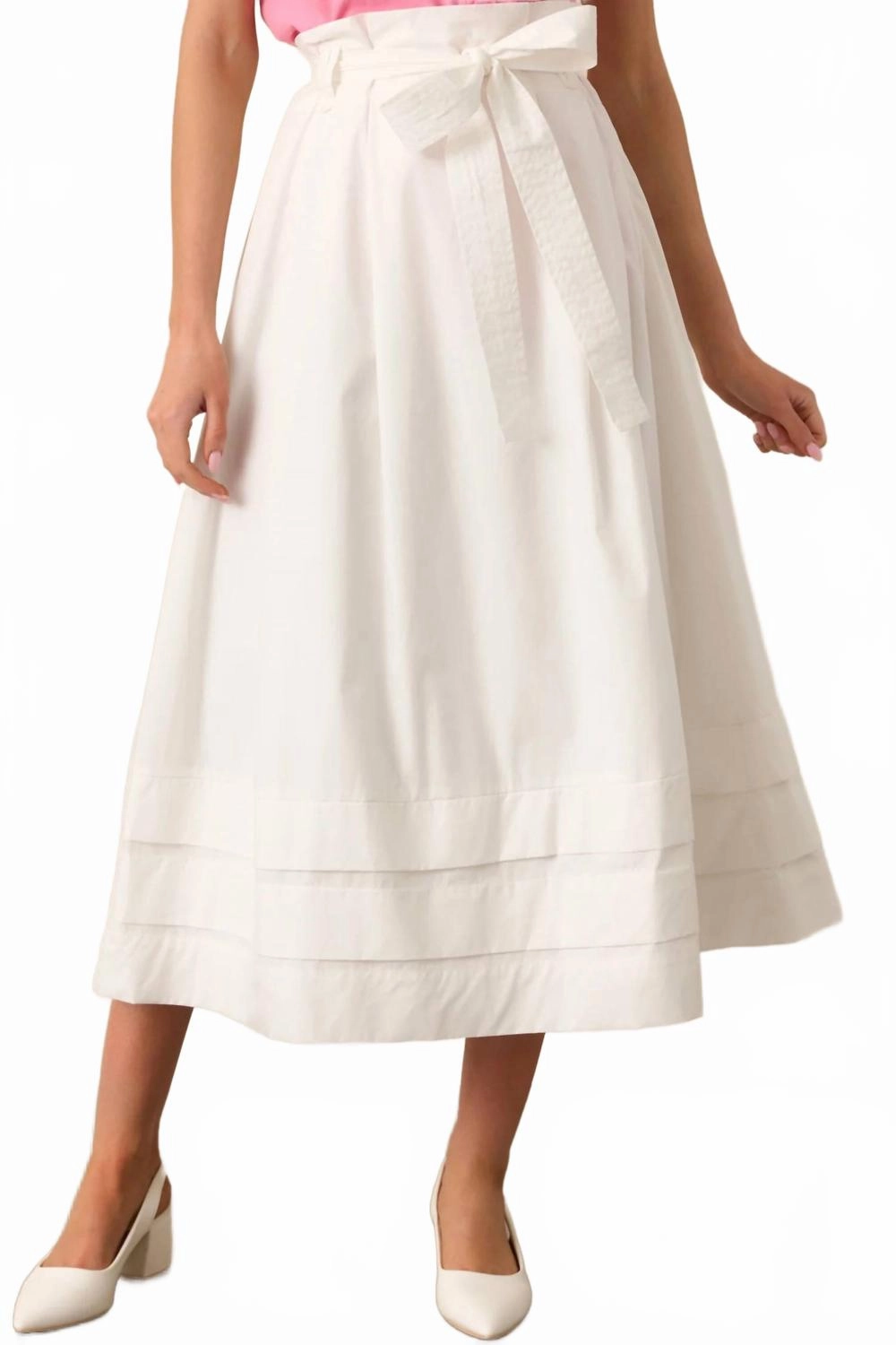 Moisture Wicking Textile Tonal Layering Ashford Midi Skirt In White