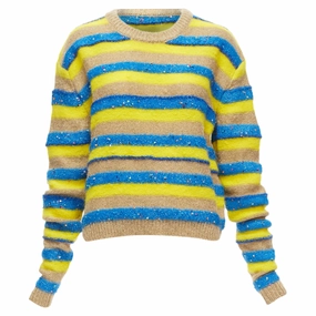 fuzzy texture Ashish striped mixed sequins lurex knitted sweater top
