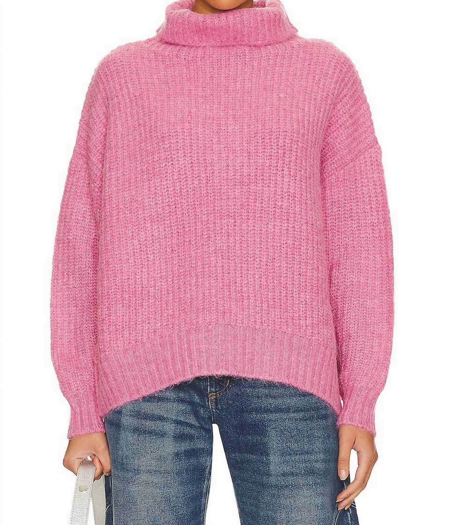 Ashley Turtleneck Sweater In Aurora Pink Snug Knit Winter-Ready Knit