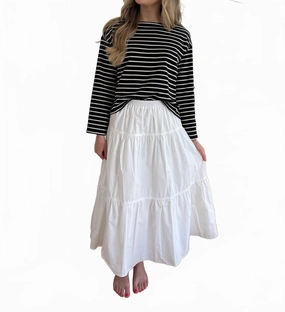 Scalloped Edge understated look Ashlyn Cotton Tiered Midi Skirt In White