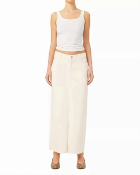 Asra Denim Maxi Skirt In Ecru ribbed texture Foil Print