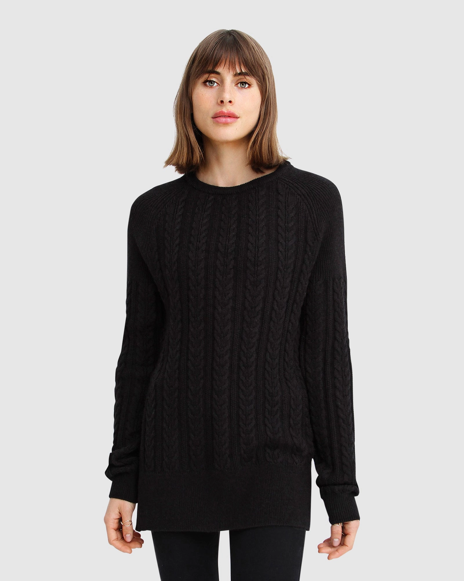 Seasonal Essentials Bias Cut Hem Details At Last Cable Knit Jumper With Slit