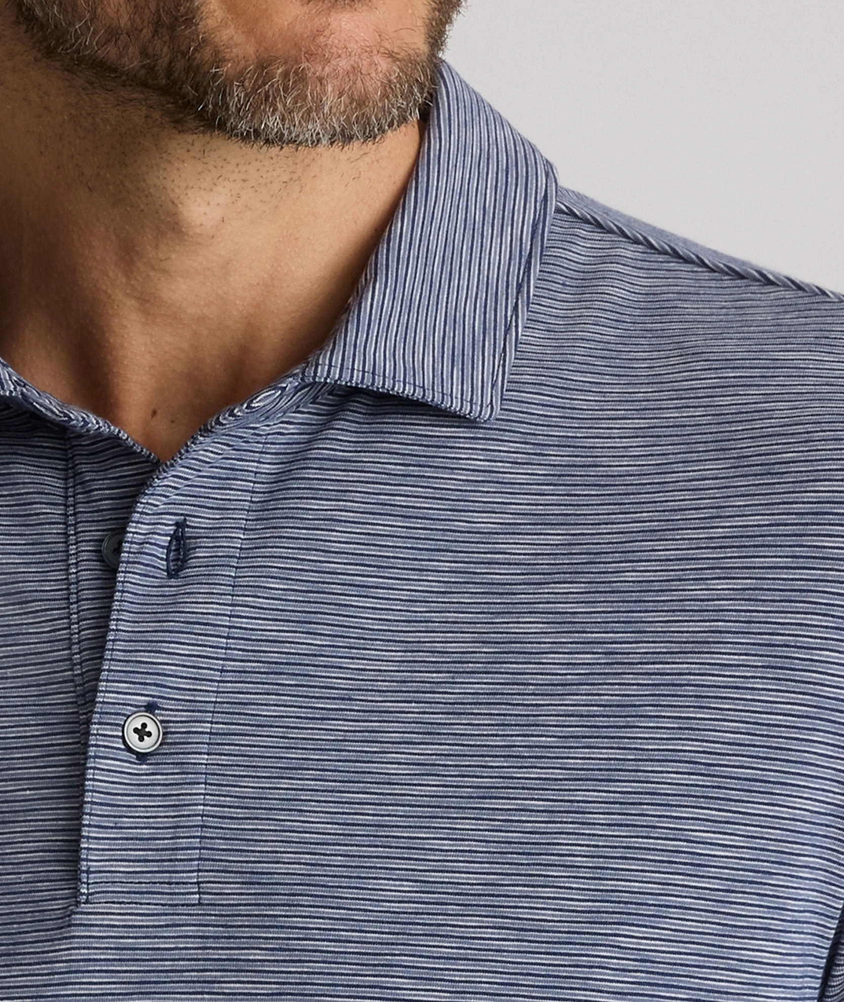 Flexible Ribbed Collar Jersey Slub Long-Sleeve Polo