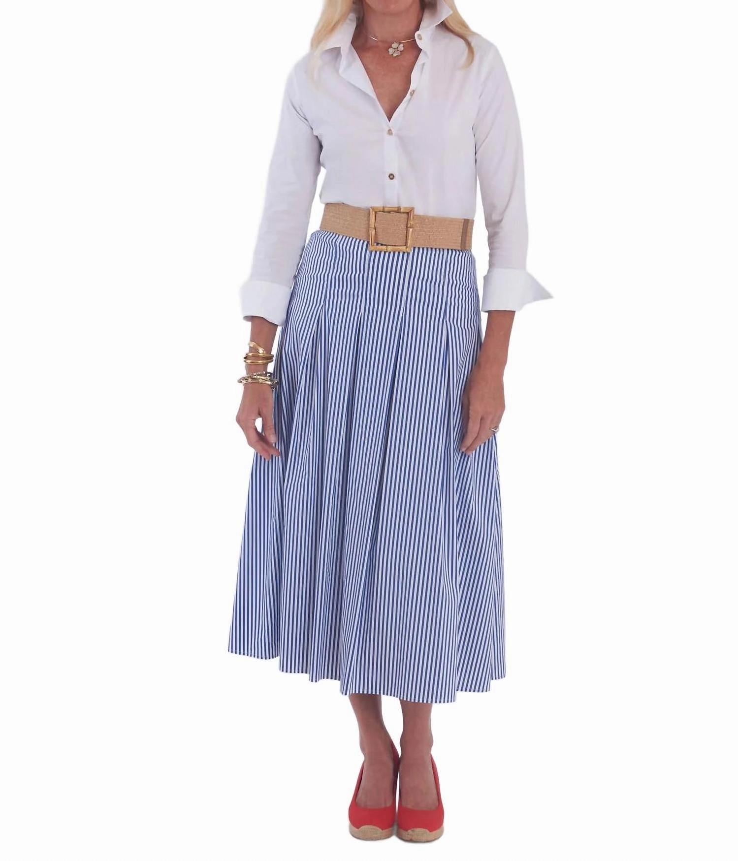 Atoka Skirt In Royal Stripe Earth Tones Simple Flow