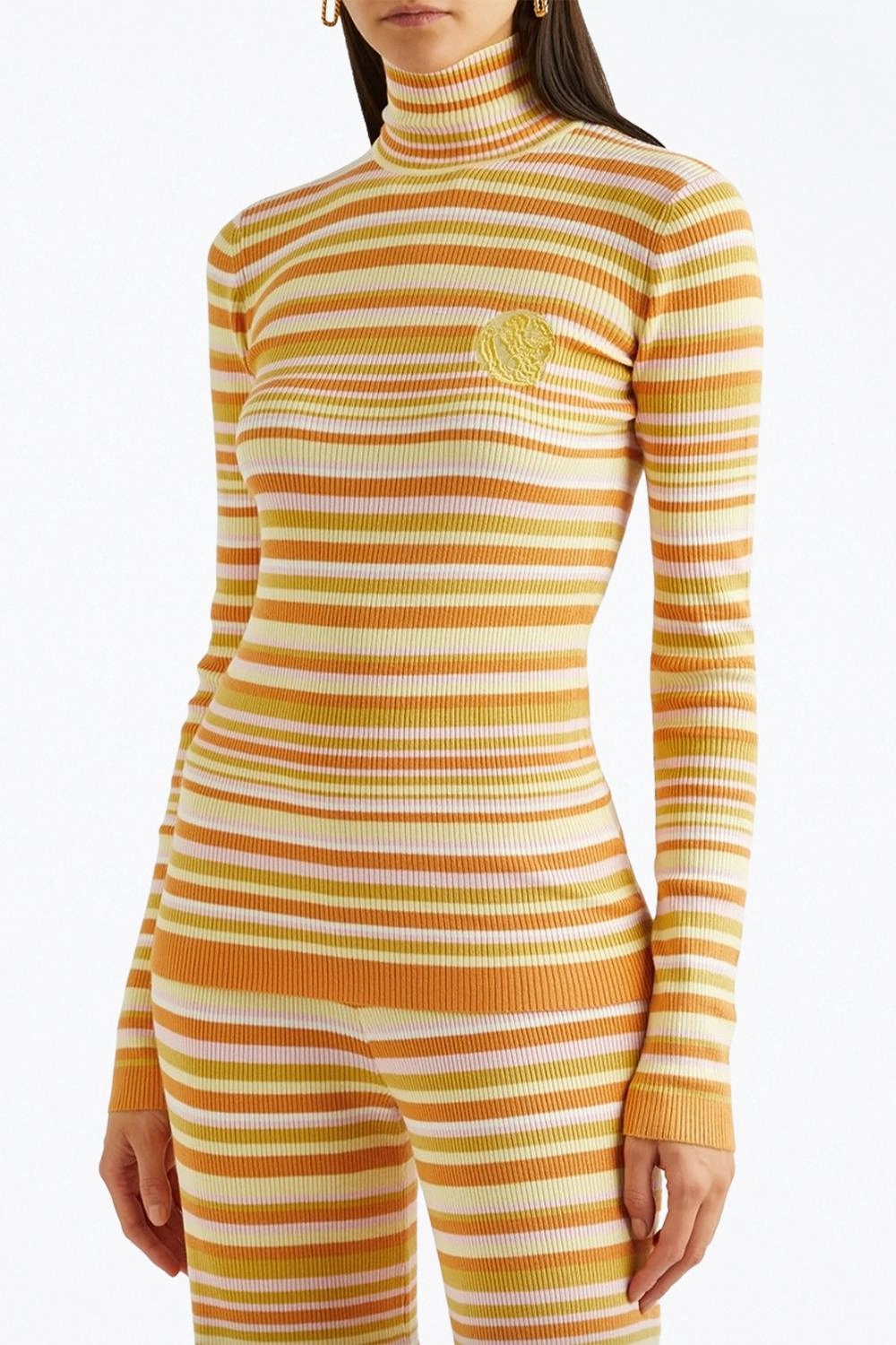 Awa Ribbed-Knit Turtleneck Top In Yellow Stripes Comfy Must-Have