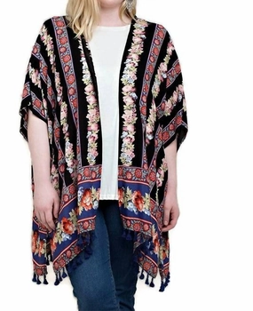 Winter Knitwear Back Crochet Patch Kimono Jacket In Multi Color