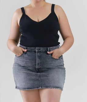 Denim Mini Skirt In Black Denim Iconic Style perforated design