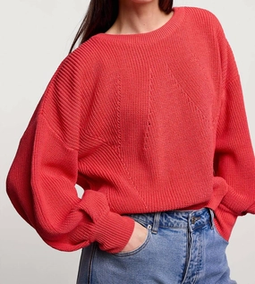 Balloon Sleeve Sweater In Coral Warm Layers Ventilated Underarm Design
