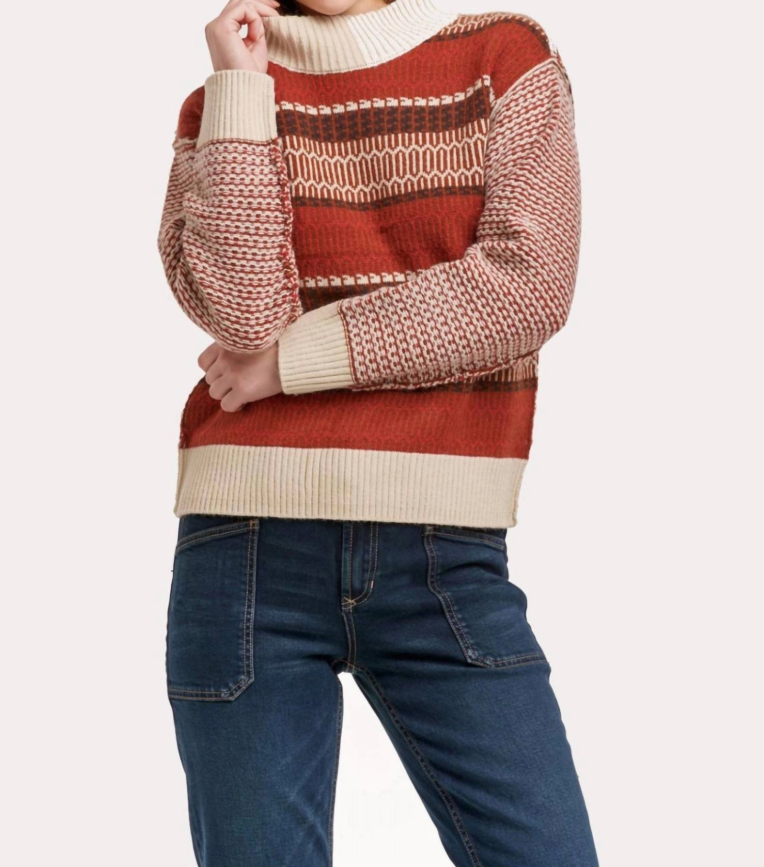 Breathable mesh panel Warm and Fashionable Barbara Sweater In Gingerbread House