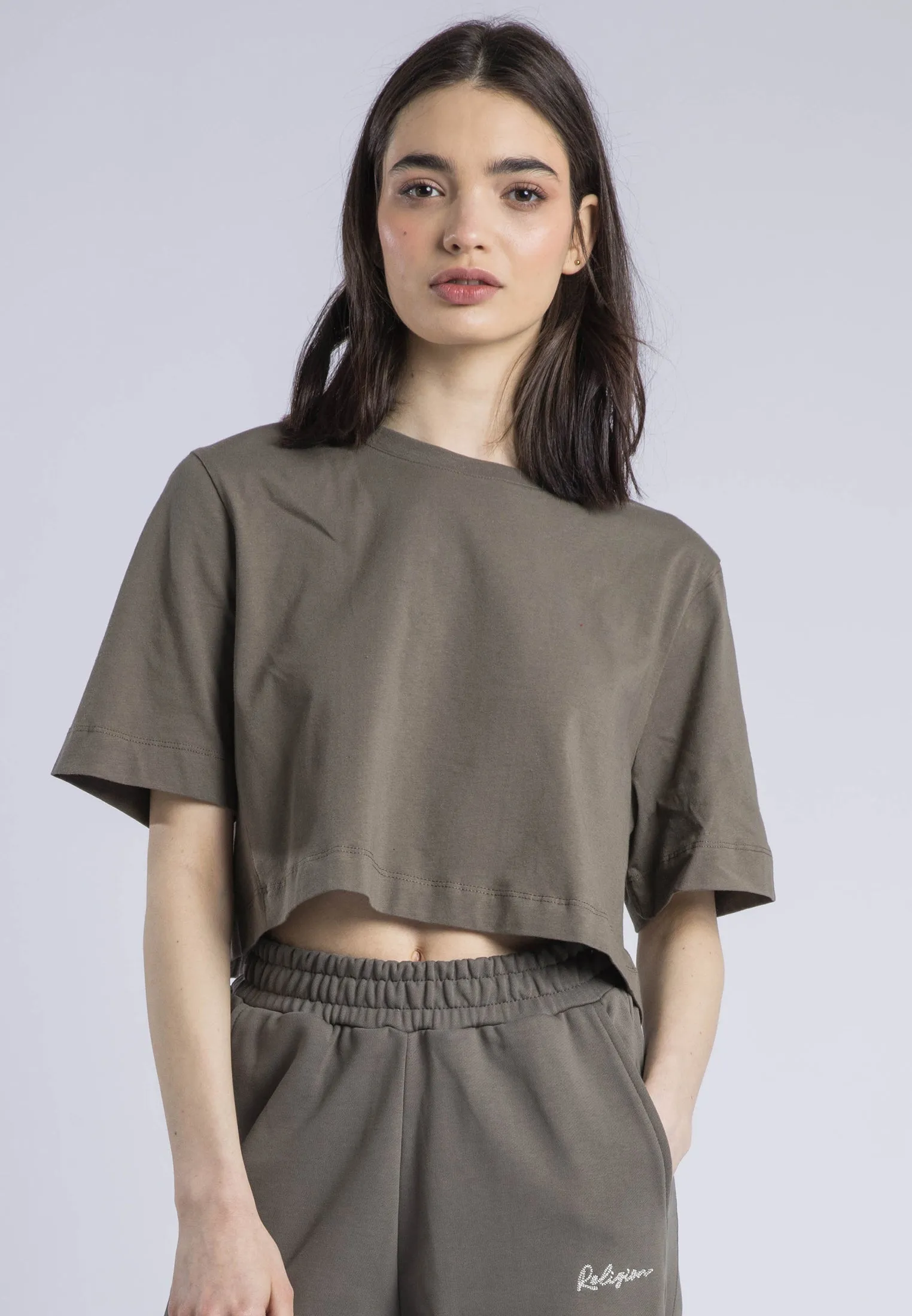 Anti Pilling Treatment BASIC CROP T-SHIRT BRINDLE