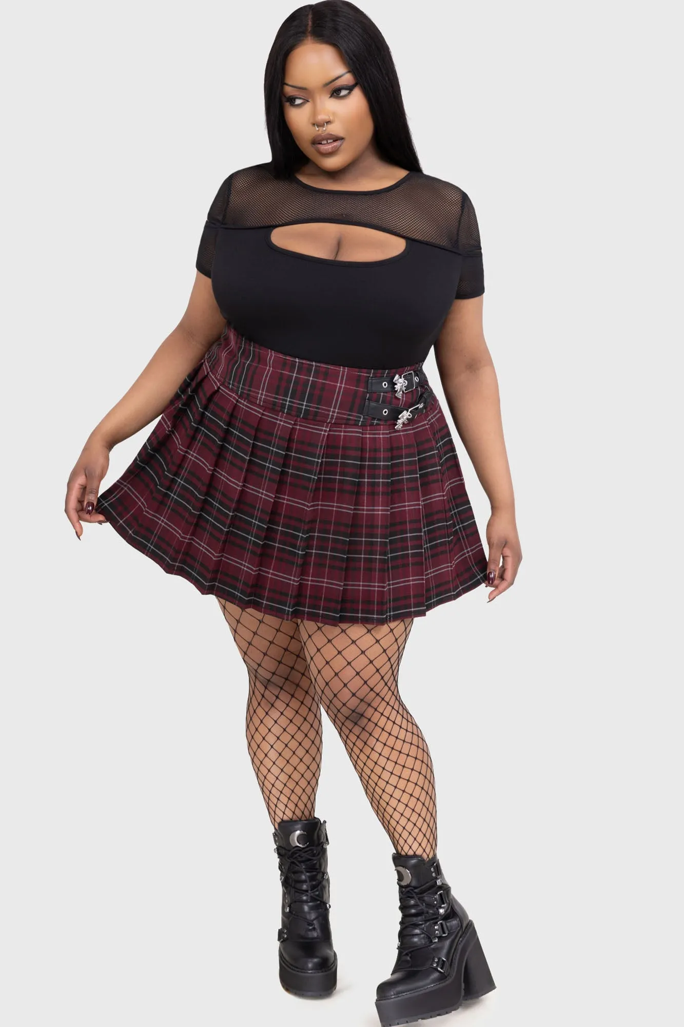 Bat Girl Skirt [BURGUNDY TARTAN] Relax Outfit Emerging Designer