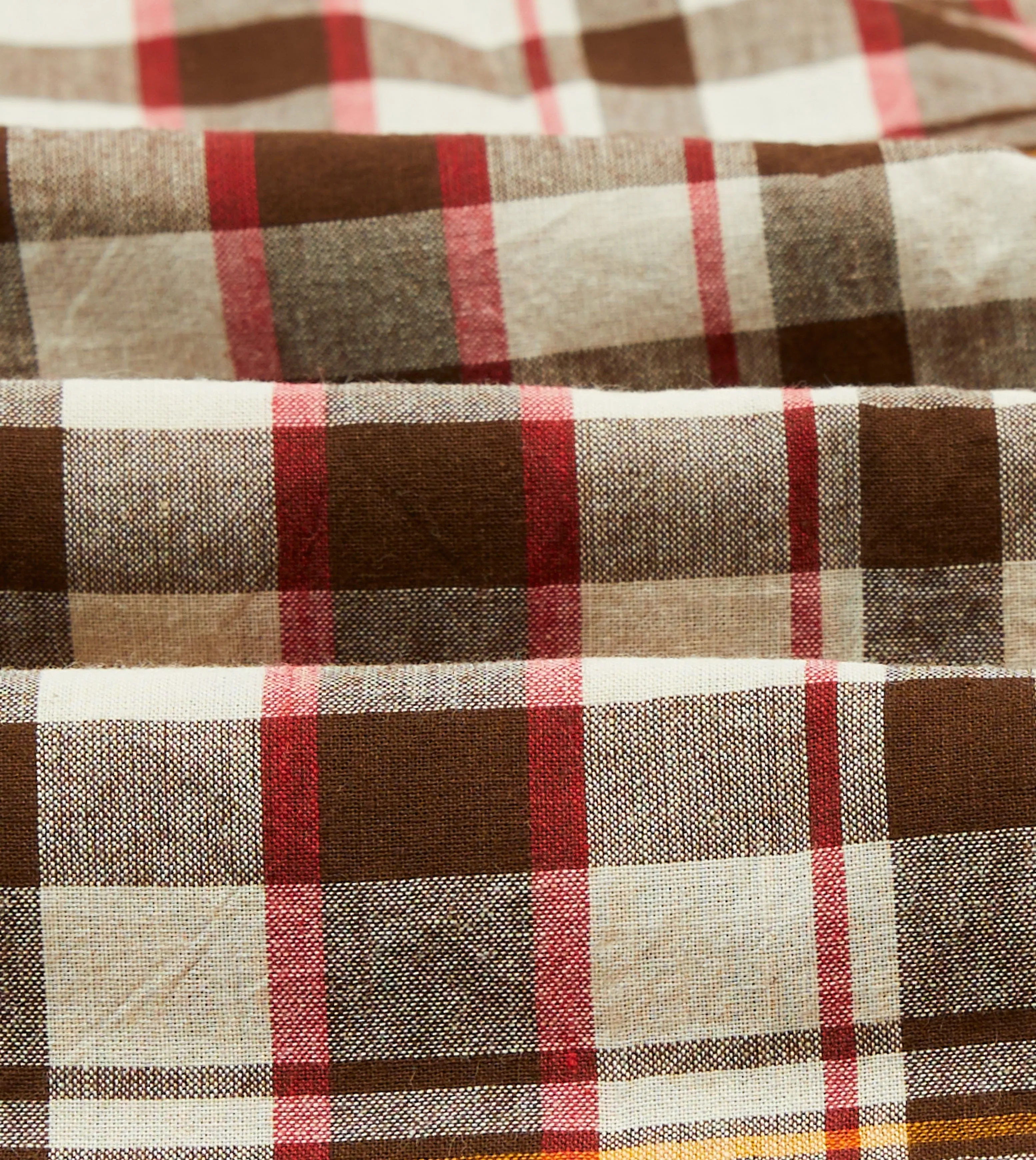 Brown and Red Madras Check Cotton Button-Down Shirt fade resistant color