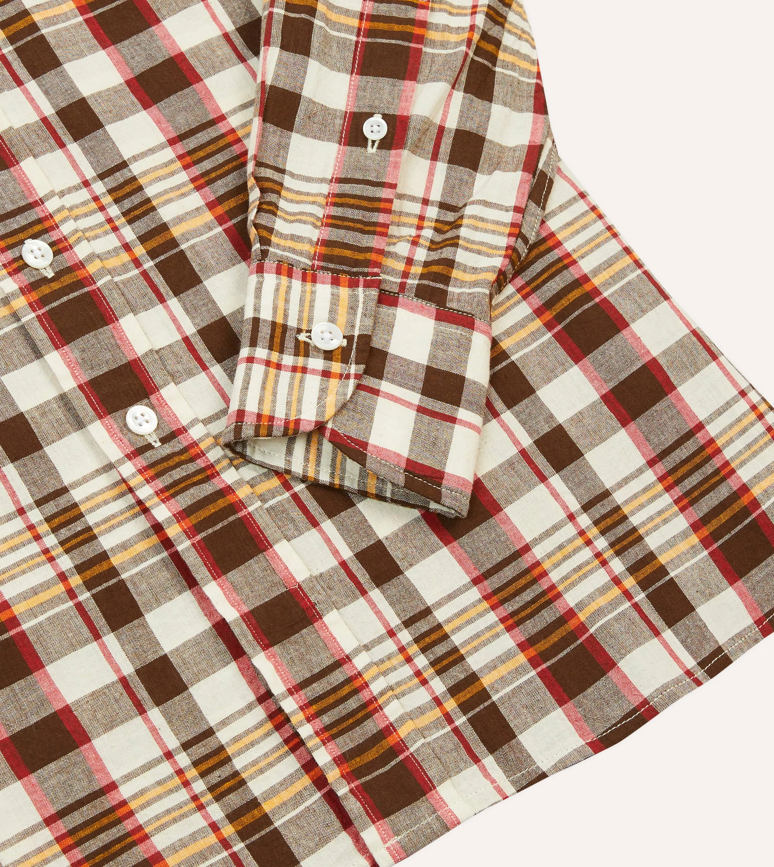 Brown and Red Madras Check Cotton Button-Down Shirt Summer Vibes Minimalist Aesthetic