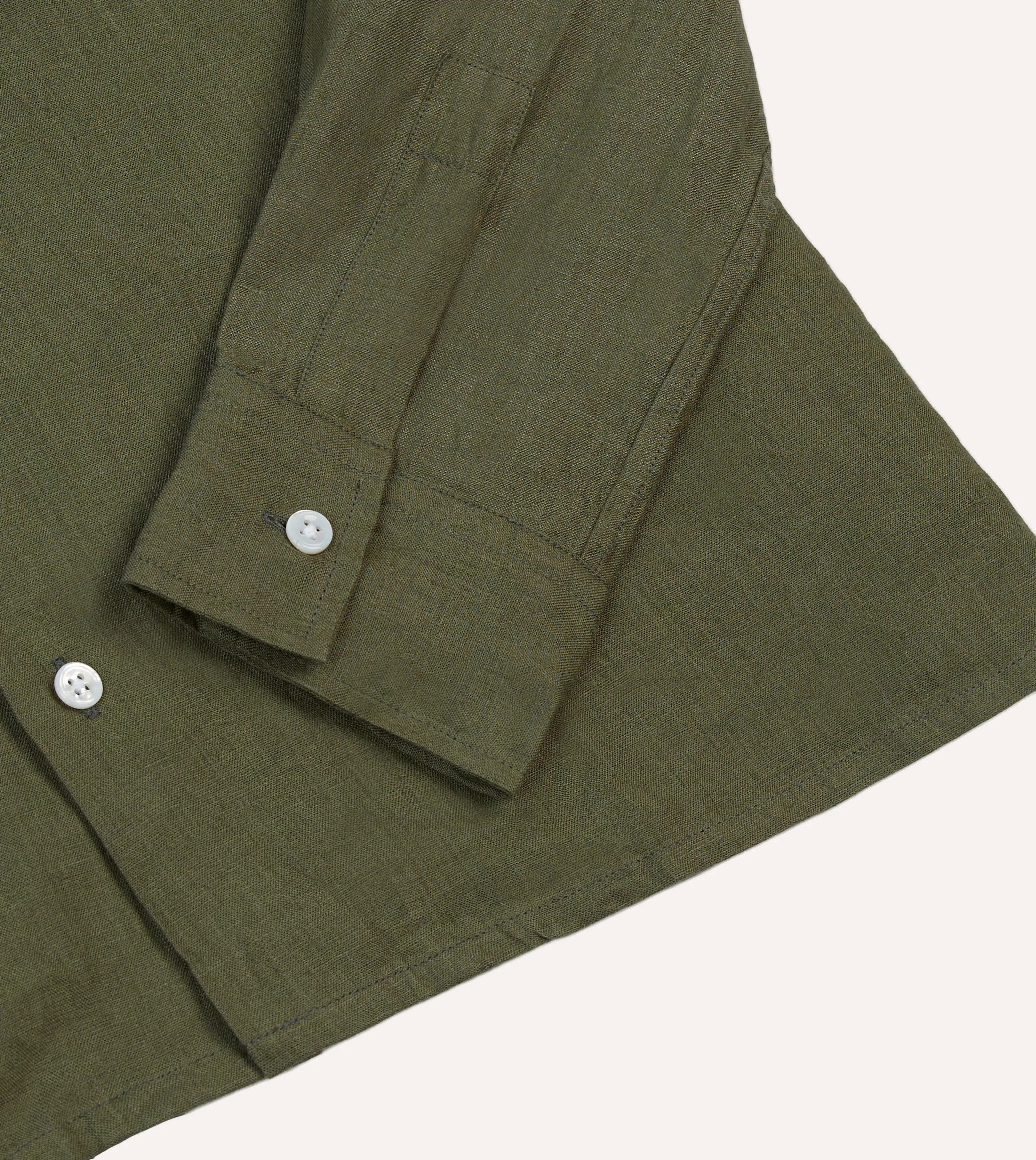 Gender Neutral Neutral Shade Khaki Linen Camp Collar Long Sleeve Shirt