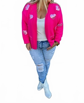 Be Mine Sequin Heart Cardigans In Hot Pink Chic Design Functional Knit