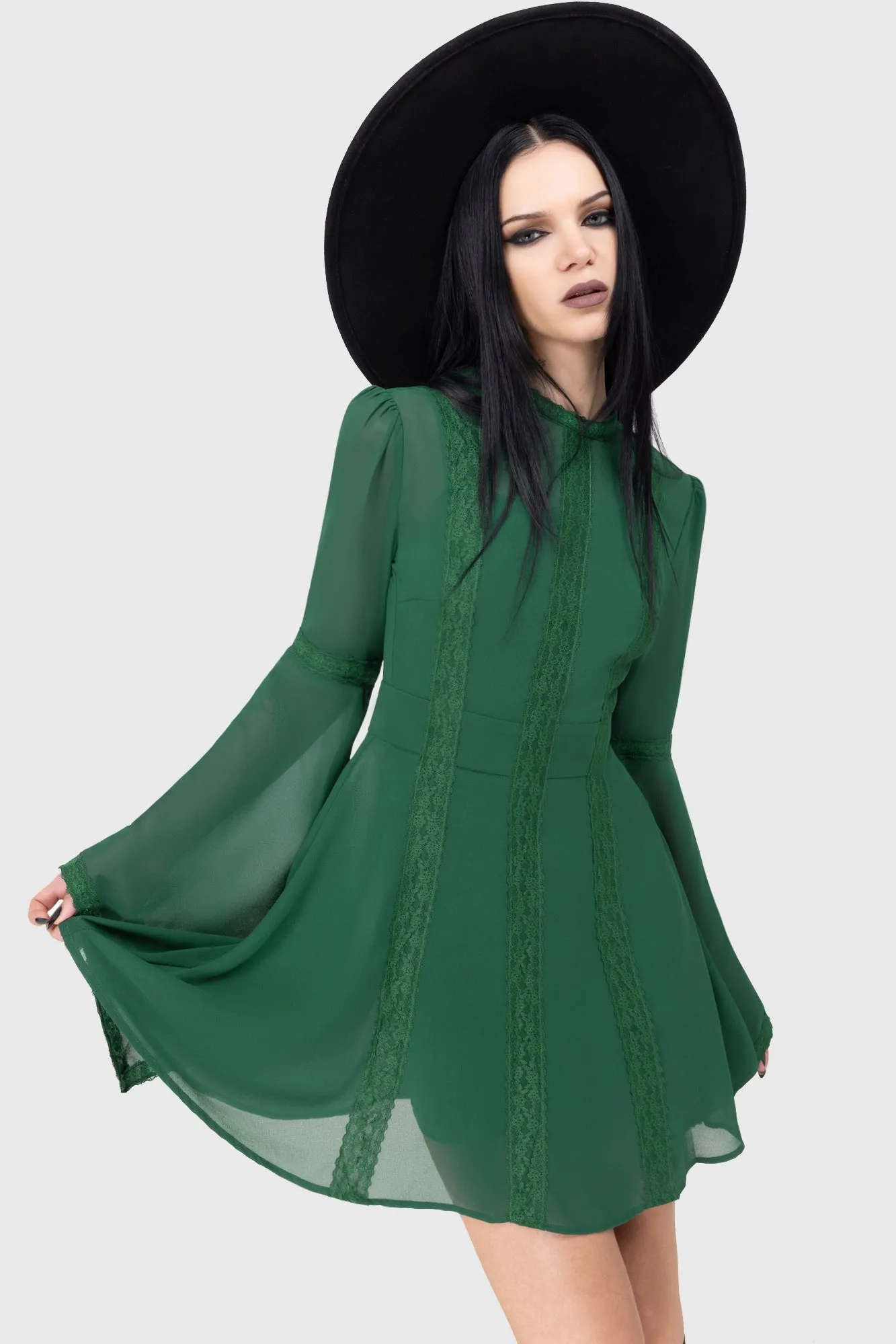 Begone Long Sleeve Mini Dress [GREEN] Playful and flirty dress