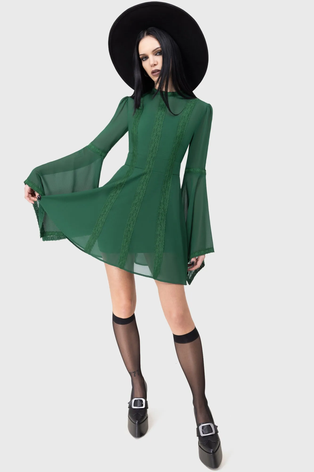 Begone Long Sleeve Mini Dress [GREEN] Relaxed Design Flow Friendly