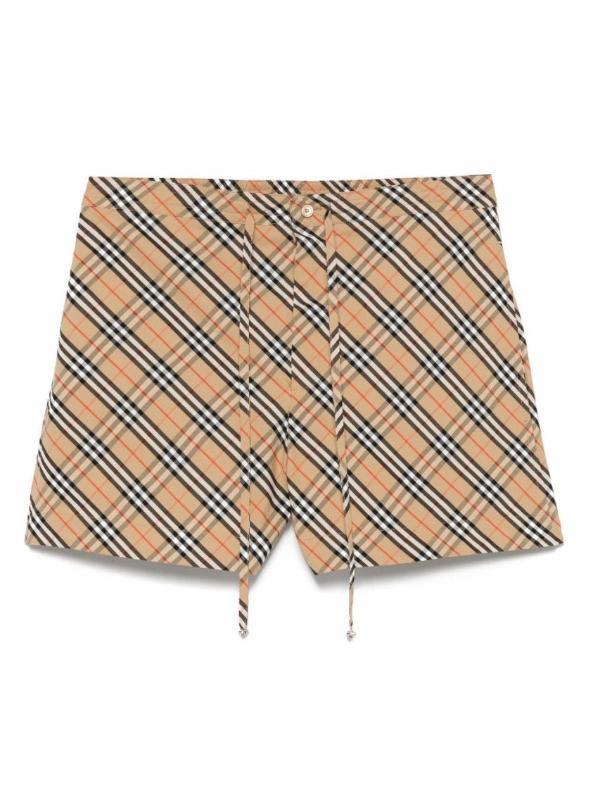 construction work Rough texture Beige Check Print Shorts