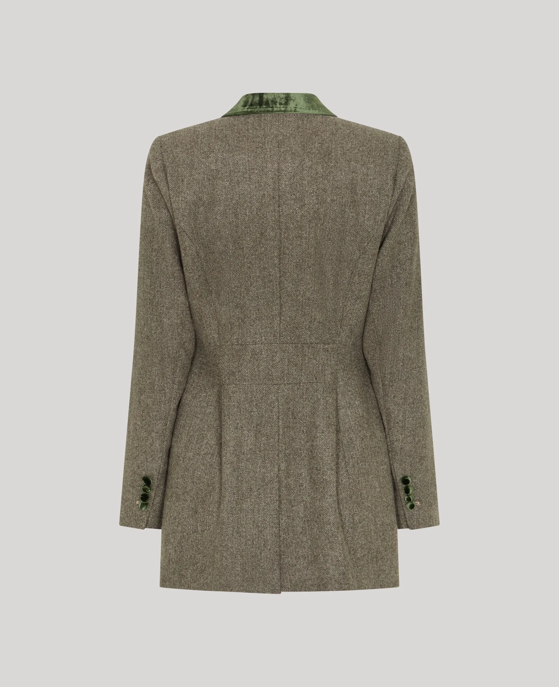 OdorResistant Treatment Plaid Print Belgravia Tweed Velvet Collar Tailored Jacket