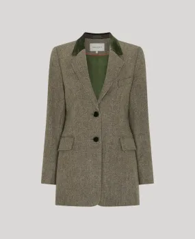 Ventilation System City Chill Style Belgravia Tweed Velvet Collar Tailored Jacket