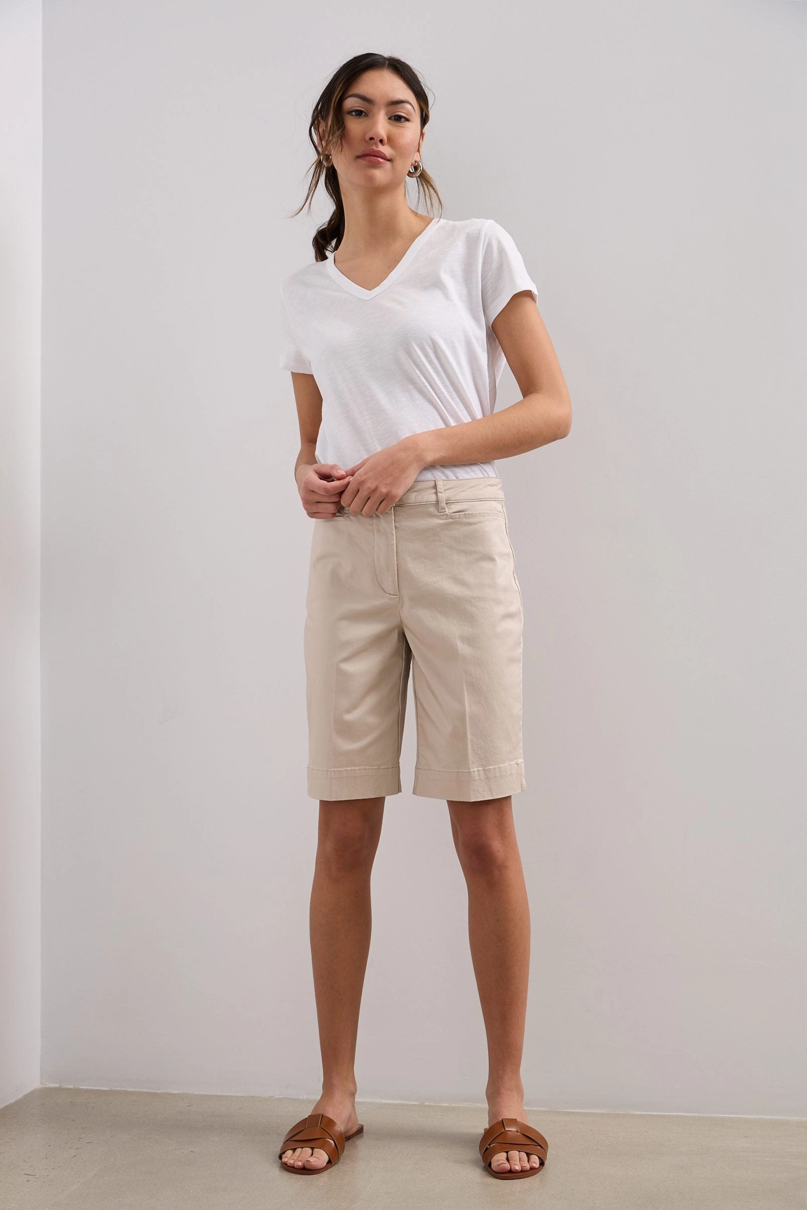 QuickAdjustStraps Anti Static Finish Bermuda with pressed pleats