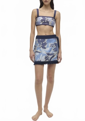 Bethany Wrap Skirt In Blue Multi Reinforced Hems Wool blend