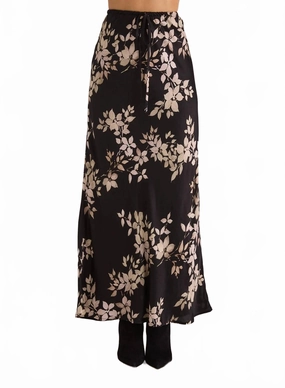 Multi Purpose Urban Fit Bias Maxi Skirt With Tie In Ivory Floral Print